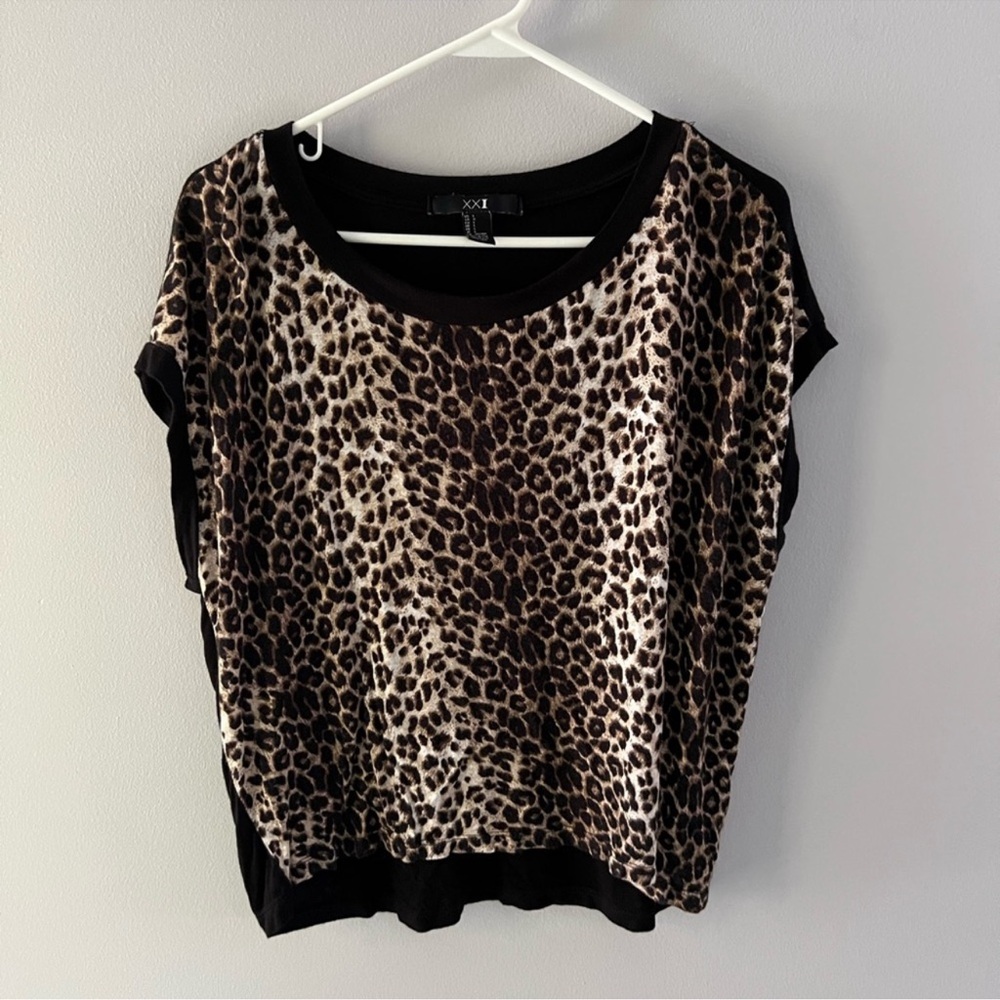 Forever 21 Leopard Print Blouse with Black Accents